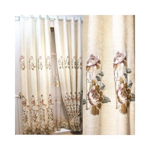59/5000 European living room cotton Maxuenier embroidered curtains bedroom study curtains finished custom 1830 beige