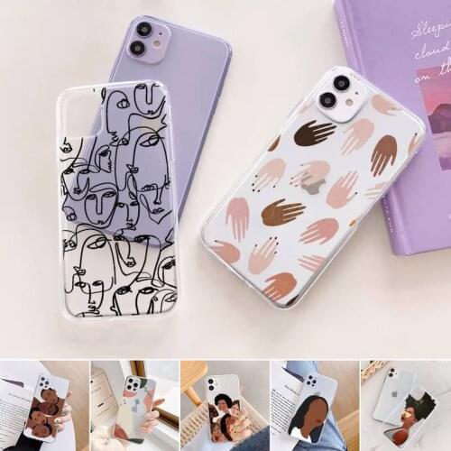 Abstract art design sexy girl Phone Case Transparent for iPhone 11 12 6 7 8 Pro X XS Max XR Plus Soft TPU Clear mobile bags