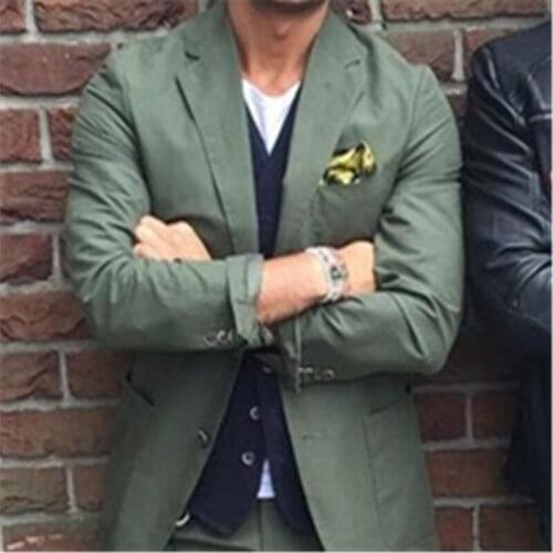 Green Casual Men Suit 2 Pieces(Jacket+Pants+Tie) Fashion Slim Fit Simple Stylish Blazer Prom Custom Men Tuxedo Clothes 044