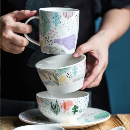 Breakfast Bowl Cereal Bowl Creative Commercial Ceramic Household Japanese Nordic Oatmeal Bowl Girls Porridge Bowl and Dish Sing