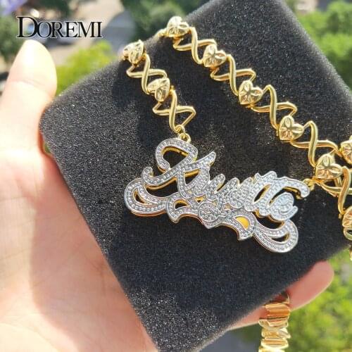 DOREMI 3D Double Custom Name Necklace XOXO Chain Nameplate Custom Earrings Personalized Name Necklace for Women Jewelry Gifts