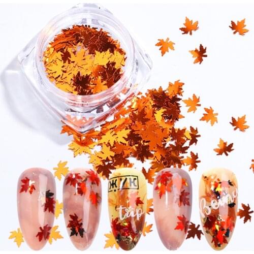 1Box Holographic Leaf Nail Glitter Fall Maple Sequins Paillette Tips Mulicolor Sparkly Nail Art Decorations Manicure LY1528