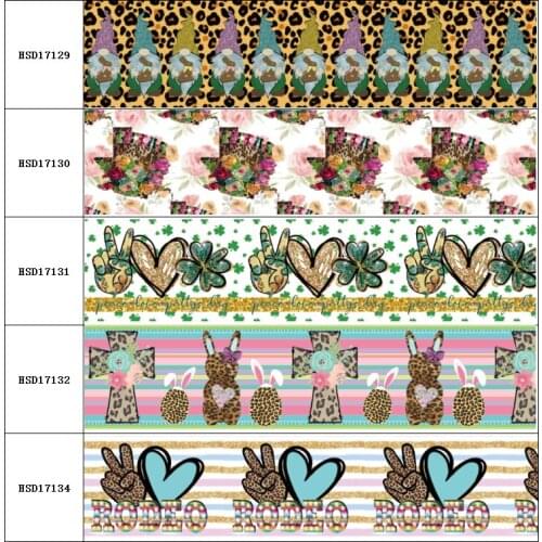 HSDCraft Leopard Love Heart Rabbit Rosa 1Yard Printed Grosgrain Ribbon Party Decoration DIY Bow Bag Material Handmade 38MM 75 MM