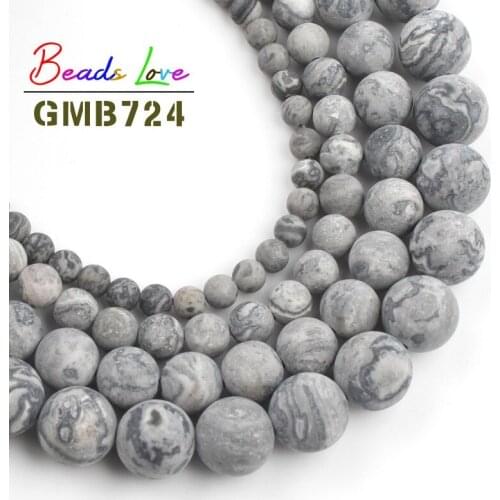 Natural Dull Polish Matte Map Stone 4 6 8 10MM Round Frosted Jaspers Beads for Jewelry Making Handmade Diy Bracelet Necklace
