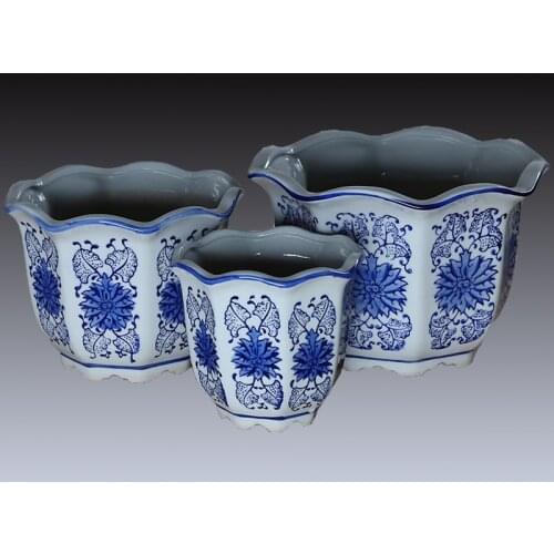 Ceramic Flower Pots Chinese Style Blue And White Porcelain Chlorophytum Green Plant Pot Antique Home Decoration Ornaments