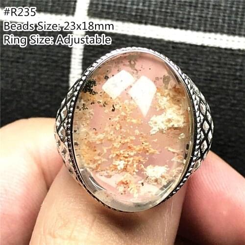 Genuine Natural Ghost Phantom Quartz Ring Jewelry For Man Clear Crystal Garden Oval Beads Gemstone Adjustable Finger Ring AAAAA