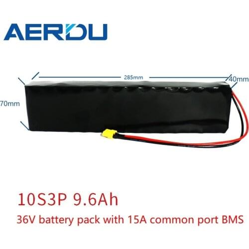 AERDU 36V 10S3P 9.6Ah 10Ah 450watt lithium-ion battery pack for ebike bicycle scooter S1 wheelbarrow with 15A common port BMS