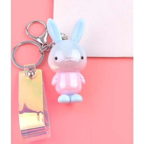 Creative 6 Gradual Change Color Key Chain Cute Rabbit Keychain for Women Bag Charm Trinket Men Car Key Ring Jewelry Wholesale