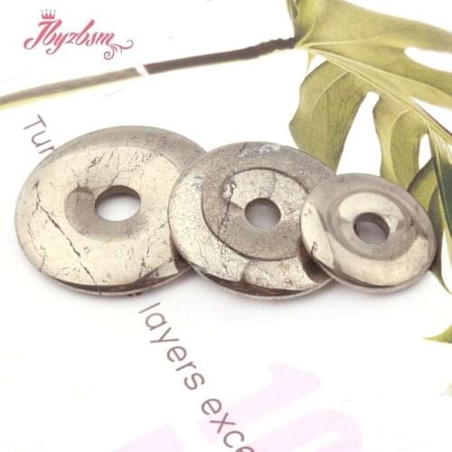 25 35 40mm Natural Donut Rings Circle Round Silver Gray Pyrite Stone Beads For Women DIY Necklace Pandant Jewelry Making 1 Pcs