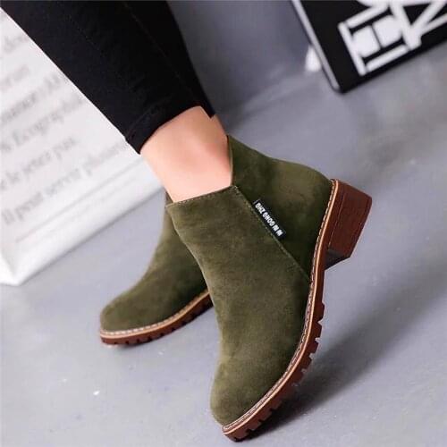 Fashion Women Short Plus Warm Boots Zipper Thick Heel Martin Boots Female Flock Round Toe Ankle Boots Women Comfort Casual Shoes