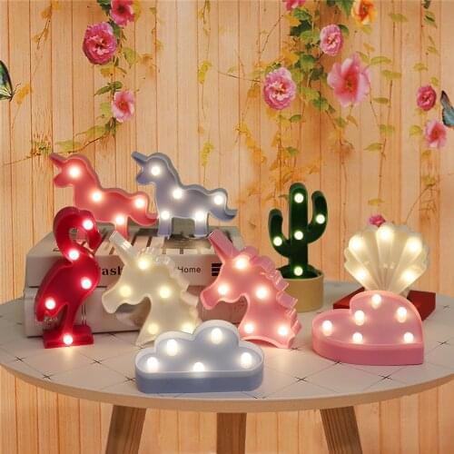 Cartoon Night Lights Unicorn/Flamingo/Cactus/Pineapple/Cloud/Star/Shell/Heart LED Table Lamp For Childrens Bedroom Decoration