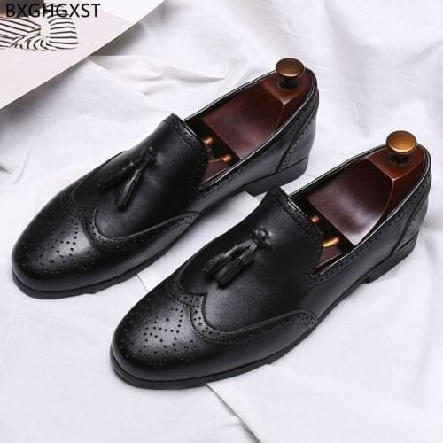 Brogue Mens Dress Shoes Loafers Tassel Leather Shoes Men Formal Black Wedding Shoes for Men 2021 Zapatos Hombre Chaussure Homme