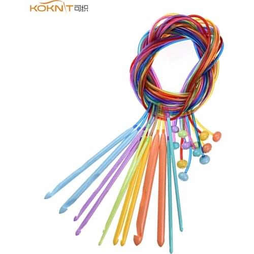 KOKNIT 12 Sizes Tunisian Crochet Hooks Set with Cable 3.5mm-12mm Afghan Plastic Carpet Rug Weave Knitting Needles For Women Mom
