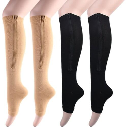 Unisex Compression Socks Zipper Sports Leg Support Pressure Varicose Vein Knee Socks Women Men Anti-Fatigue Stretchy Slim Socks