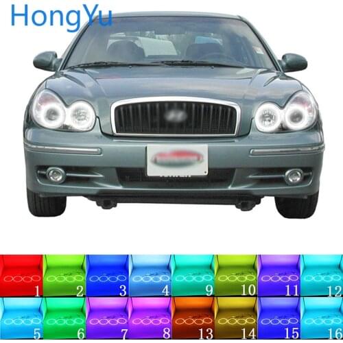 Latest Headlight Multi-color RGB LED Angel Eyes Halo Ring Eye DRL RF Remote Control for Hyundai Sonata 2002-2005 Accessories