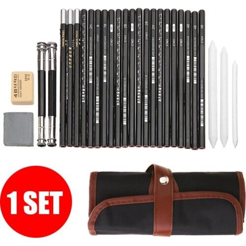 New 29pcs/set Sketching Pencils Tool Student Drawing Sketch Pencil Charcoal Pencil Artist Sketch Pens With Portable Roll Bag
