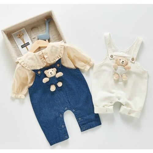 2021 Autumn New Baby Overalls Cute Cartoon Doll Pants For Boys And Girl Denim Jumpsuit Casual Kids Jean Pants 6M-3T