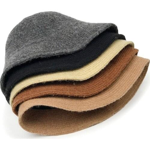 Bucket Hat Women Winter Autumn Wool Knitted Bucket Hats For Women Korean Casual Bob Hat Cap Female Vintage