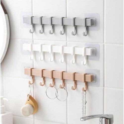 Punch-free Strong And Seamless 6 Hooks Bathroom Towel Hanger Kitchen Wall Hanging Storage Hook