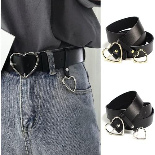 Women Leather Belt New Sweetheart Buckle with Adjustable Ladies Luxury Brand Cute Heart-shaped Thin Belt Fashion Punk Waistband