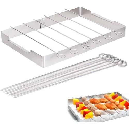 Skewers for Barbecue Reusable Grill Stainless Steel Skewers Shish Kebab Elevated Barbecue Rack BBQ Accessories Tools