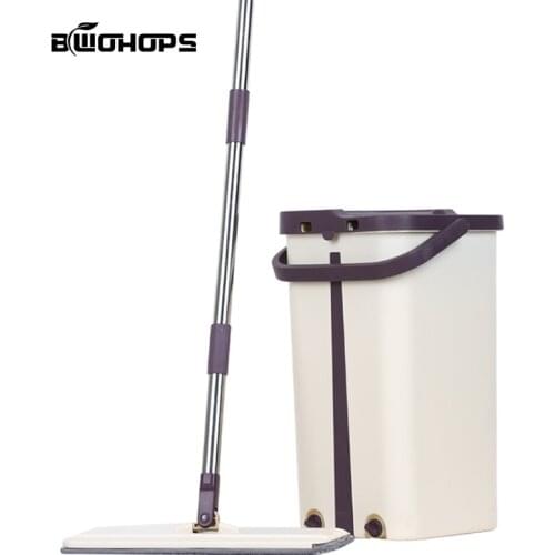 Hard floor wood flat mops free hand wash lazy mop bucket cleaner self-tightening double sided home cleaning