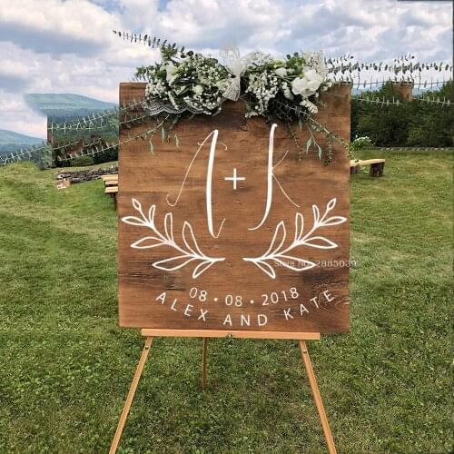 Wedding Logo Decals Wedding Monogram Groom & Bride Initials Simple Creative Design Stickers Art Wedding Decor Board Wall LC1247