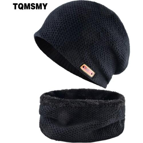 TQMSMY Winter Warm Hat Scarf Set Knitted Solid Color Skullies Beanies Men Women Sport Hats Sets Fashion Knit Bonnet Cap TMA98