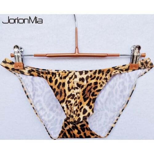 Men Briefs Underwear Sexy leopard print Briefs bulge pouch Men Bikini jockstrap Low waist breathable Gay Underpants Man HT033