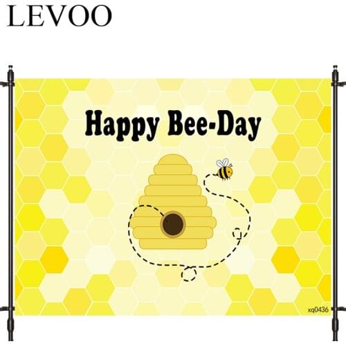 LEVOO Photography Background Bee Honey Birthday Cartoons Yellow Backdrop For Photo Studio Photocall Vinyl Background