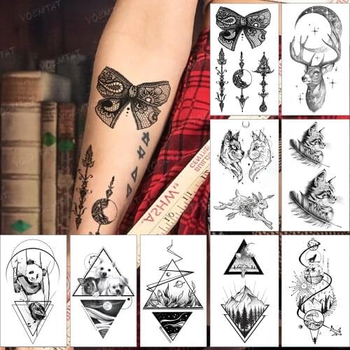 Waterproof Temporary Tattoo Sticker Bow Henna Black Tatto Realistic Body Art Tatoo Waist Finger Woman Man Child Fake Tattoos