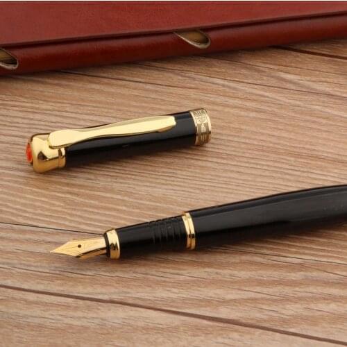 High Quality Brand PIMIO 303 Fountain Pen Metal Black Golden Stationery Office School Supplies Golden Ink Pens