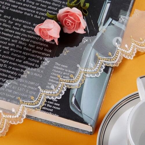 High Quality Clothing Material DIY Craft Wedding Embroidery Lace Trim in White with gold 5Yards 4.5cm Width
