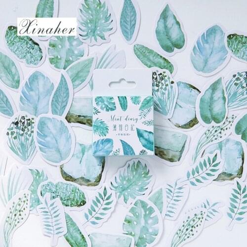 XINAHER 45 pcs/box Mint diary paper sticker Green leaves decoration diy diary scrapbooking sticker children gift