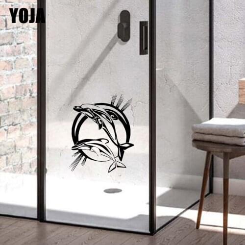 YOJA 27x22.2CM Bathroom Shower Dolphin Decal Home Wall Sticker Decoration G2-0541