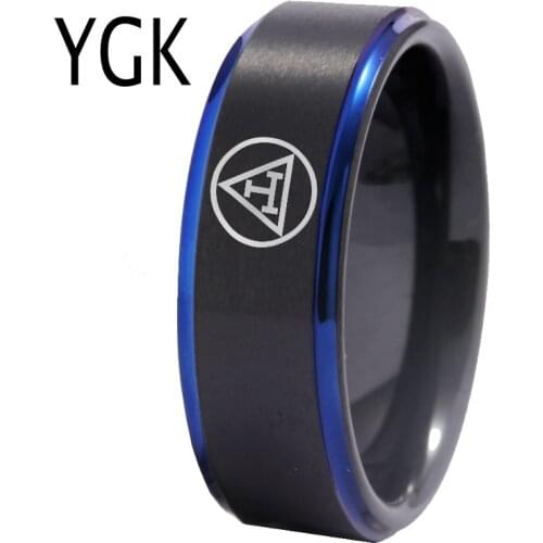 YGK Jewelry Royal Masons Logo Ring Freemason Mason Tungsten Rings for Mens Bridegroom Wedding Engagement Anniversary Ring