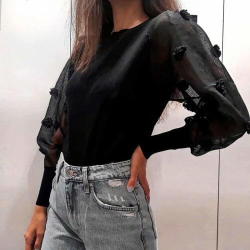 Transparent Long Sleeve Stylish Knitted Jumper Female Casual O Neck Top Chic Black Pullover Women Mesh Patchwork Sweater