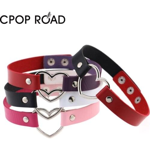 Cpop Egirl Cute Heart Pendant Night Club Choker Necklace for Women Punk Wide Faux Leather Sexy Collar Necklace Party Jewelry