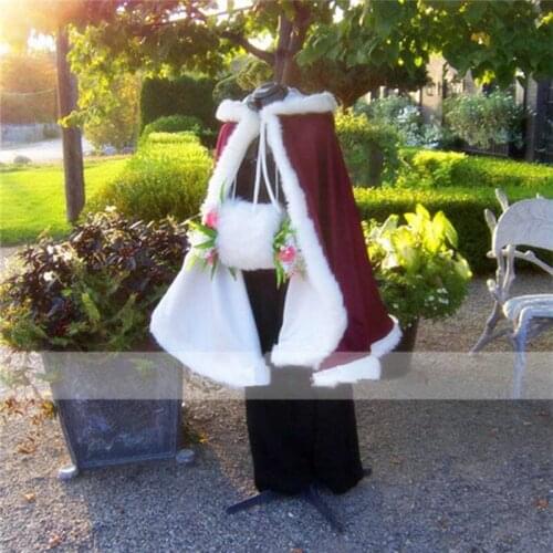 Winter Bridal Ivory Wedding Cloaks Bridal wrap Perfect Hooded with Faux Fur Trim Short for Bride Wedding Cloak Cape