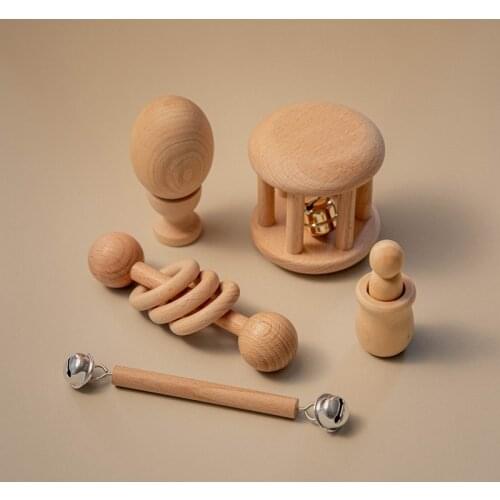 1Set Children Montessori Wooden Toy Baby Rattle Sand Hammer Educational Cognition Teaching Game Educational Toys Gifts Birthday