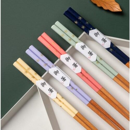1 Pair Fresh Tableware Small Floral Wooden Chopsticks Heat Transfer Pointed Sushi Chopsticks Small Fresh Tableware Dropshipping