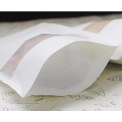 1000pcs Scrub White Kraft Paper Bag Storage CPP Stand Up Zip/ziplock Packaging Bags With Window For Food/tea Small Mini Gift Bag