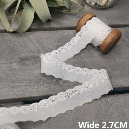 2.7CM Wide White Cotton Embroidered Flowers Fabric Lace Trim Ribbon Dolls Dress Sofa Curtains DIY Handicraft Home Accessories