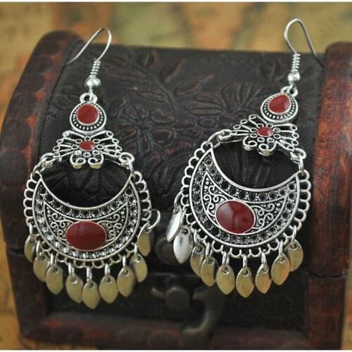 LOVBEAFAS Fashion Boho Statement Earrings For Women Jewelry Long Drop Tassel Red Blue White Black Enamel Vintage Earrings Bijoux