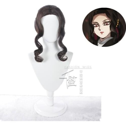 2020 Kibutsuji Muzan Anime Cosplay Wig Demon Slayer: Kimetsu no Yaiba Costumes Halloween Men Black Short Curly Synthetic Hai