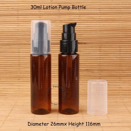 30pcs/Lot Promotion Plastic 30ml Amber Lotion Pump Bottle 1OZ Women Cosmetic Container Small Refillable Packaging 30cc Pot