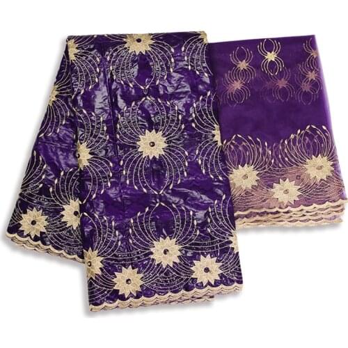 Atiku Basin Fabric Tissu Africain Cotton Embroidered Bazin Riche With Tulle Lace Set Guinea Brocade French Mesh Lace 5+2 yards