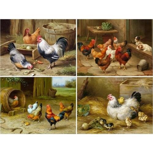 PDMDOG Diamond Embroidery Full Round Drill Square Animal 5D DIY Diamond Painting Chickens Cross Stitch Set Handicraft