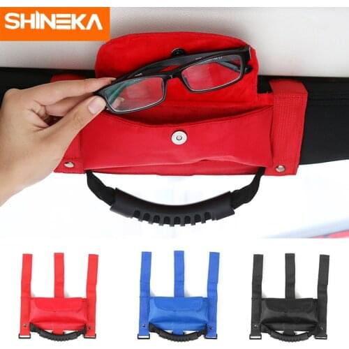 SHINEKA Car Roll Bar Grab Handle with Sunglasses Holder Storage Bag Armrest Pouch Bag Accessories for Jeep Wrangler CJ TJ JK JL