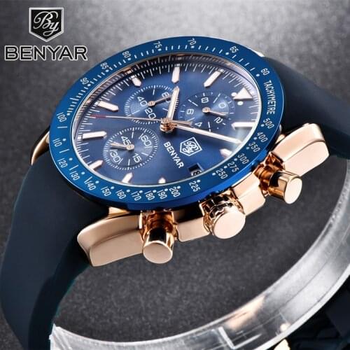 BENYAR New Men Watches Top Luxury Brand Silicone Strap Waterproof Quartz Chronograph Military Male Wristwatch Relogio Masculino